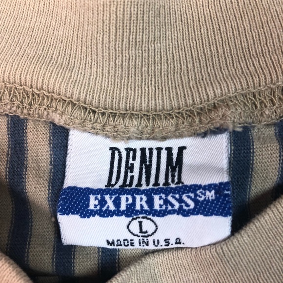 Vtg Tan with Blue Stripes Tee - Picture 7 of 9